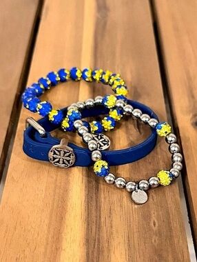 Rustic Cuff Blue & Silver Bracelet Set